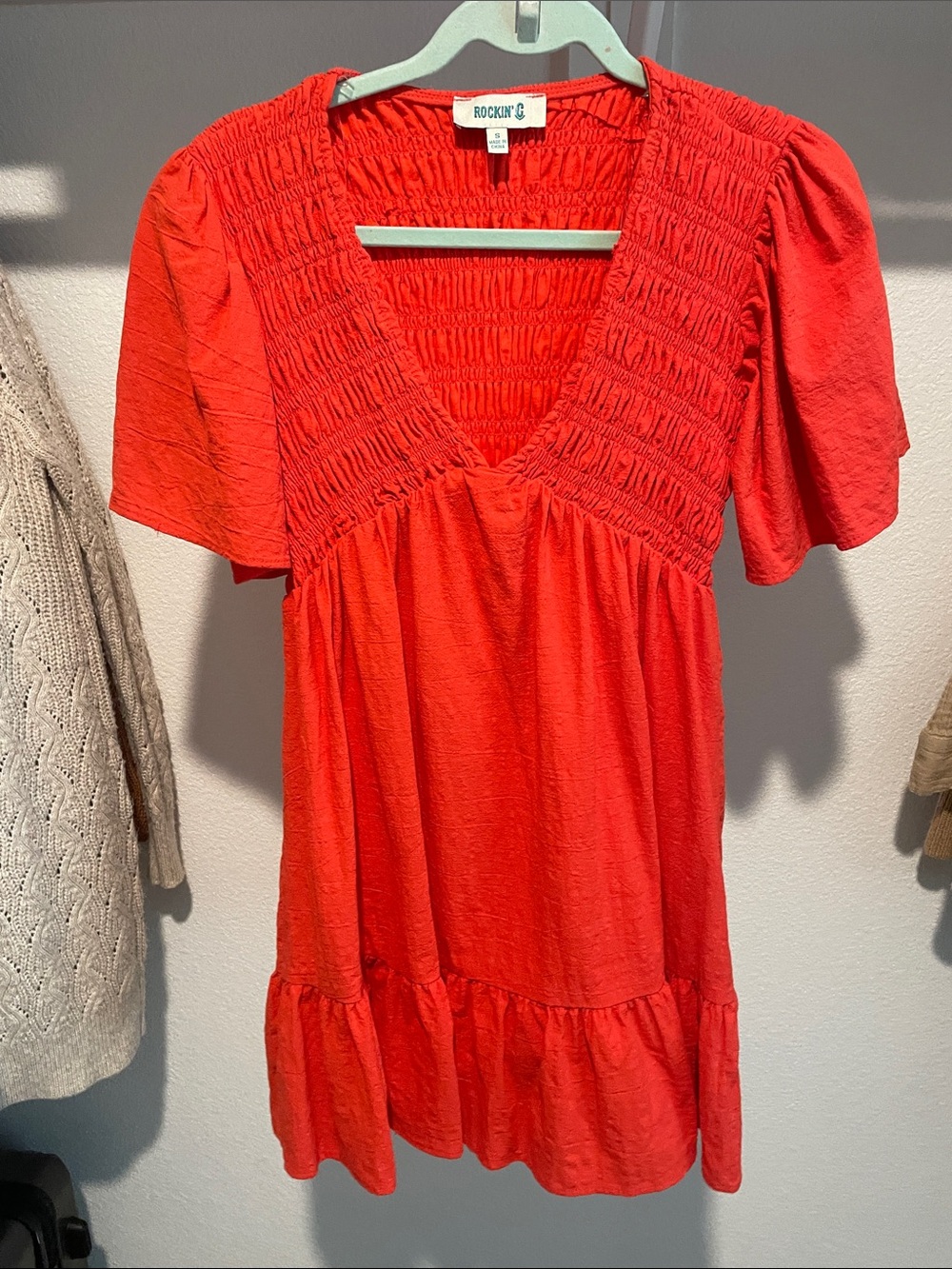 Rockin’ C Red Smocked V-Neck Mini Dress